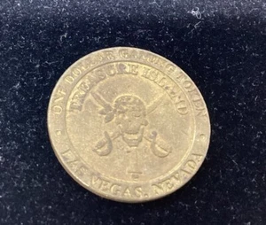 Vintage Treasure Island One Dollar Gaming Token $1 Las Vegas Brass Double Sided - Picture 1 of 5