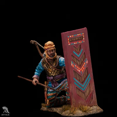 Guerrero persa con gran escudo juguete de hojalata pintado soldado preventa | Coleccionable Foto 1 de 4