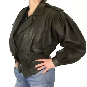 Giacca Vintage Sin Thung in Pelle Piccola Marrone Tagliato Corto Oversize Cappotto Biker - Foto 1 di 12