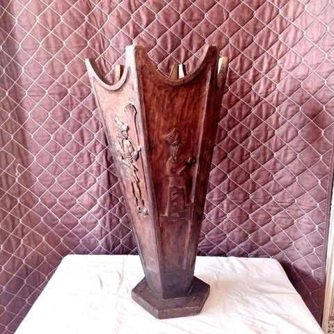 Antique Wooden Carved Umbrella Stand Depicting Pharaonic Sculpture 24" RARE! Cover