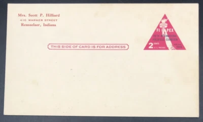 1956 FIPEX US Postal Card UX44 2 Cent Unused Rensselaer IN Indiana - Image 1 of 4