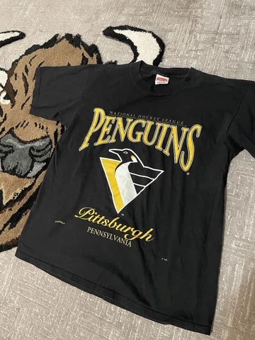 Vintage Pittsburgh Penguins Nutmeg Mills Made in USA T-Shirt, Sz Mens XL Cover