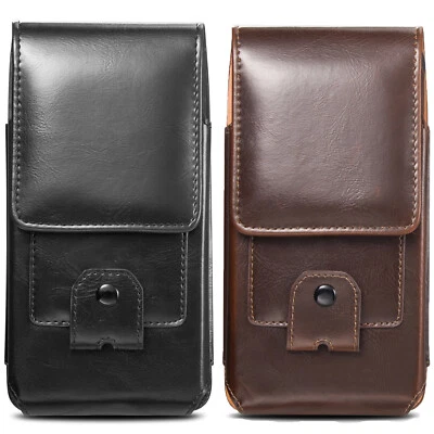 For iPhone Samsung Cell Phone Holster Pouch Leather Belt Clip Case w/Card Holder - Image 1 of 4