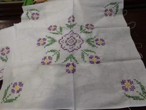 6 Large quilt blocks done in hand embroidery approximately 17" purple green  - Picture 1 of 5