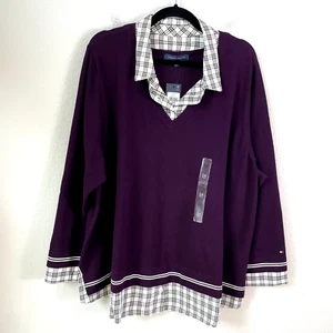 NEW $99 Tommy Hilfiger Womens Plus 2X Cotton Layered Look Sweater Knit Top - Picture 1 of 12