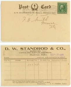 1915 Blackfoot Idaho D W Standrod, Bankers ppc flag cancel to Moore Idaho - Picture 1 of 1