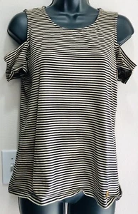 Michael Kors Damenbluse hellbraun braun gestreift kaltes Schulteroberteil klein weich - Bild 1 von 7