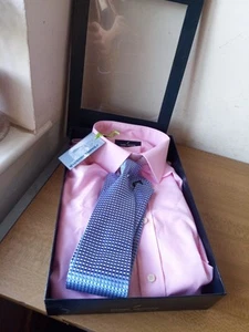 Daniel Hechter Paris, men's shirt, stripe pink, silk tie & box size 16 RRP £40 - Picture 1 of 11