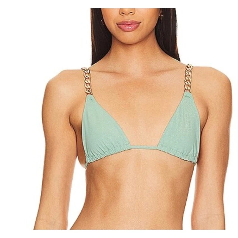 Top de bikini con cadena triangular Revolve verde salvia MEDIANO cuerda Lovewave $88 Foto 1 de 4