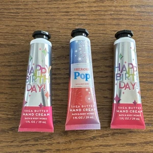 3 BATH & BODY WORKS Happy Birthday/Firecracker Hand Cream SHEA BUTTER TRAVEL 1OZ - Picture 1 of 6