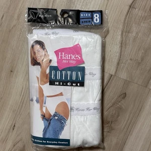 Vtg 90s Hanes Her Way Cotton Hi-Cut Underwear White Size 8 ( 3 Pair Pack) - Picture 1 of 5