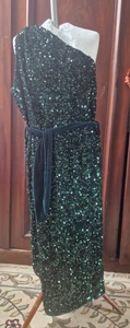 green sequin one shoulder stretchy maxi dress 12 - Picture 1 of 12
