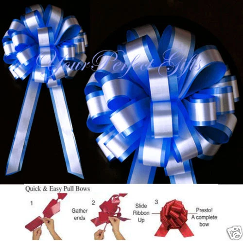 10 pcs ROYAL BLUE WHITE WEDDING 8" PULL PEW BOWS BRIDAL DECOR - Изображение 1 из 1