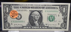 2017 A $1.00 FANCY NOTE BINARY 7 X EXTREMELY COOL 99.47% E 51555555 C LOOK - Picture 1 of 2