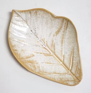 Anthropologie Leaf Shaped Stoneware Plate Trinket Dish Beige 9" Long NEW w/tag - Picture 1 of 8