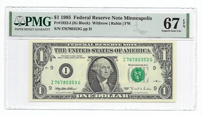 1995 $1 MINNEAPOLIS FRN. PMG Superb Gem Uncirculated 67 EPQ Banknote. I/G Block - Image 1 of 2