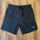 THE NORTH FACE Belted Nylon Shorts~Mens L~Black~Zip Pockets~Lined~Outdoor~Hiking