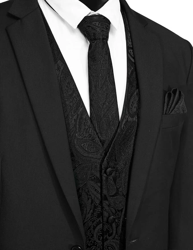 COOFANDY Men's 3PC Set Paisley Floral Jacquard Vest, Necktie & Pocket Square NIB - Image 1 of 4