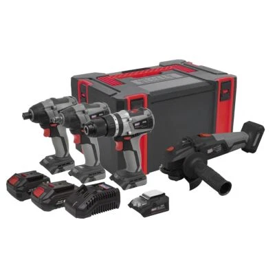 Sealey 4 x Power Tools 20V Hammer Drill Impact Driver Wrench Angle Grinder - Image 1 of 4