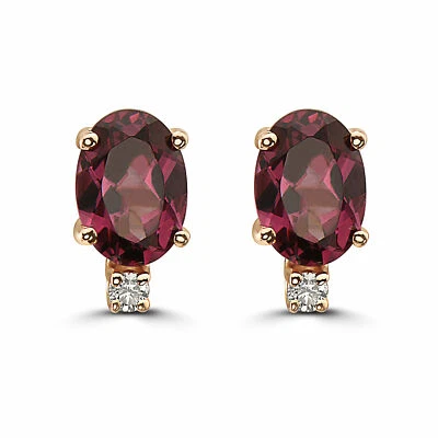 Pendientes piedra natal oro rosa 14K rodolita granate diamante desnudo 0,89 quilates Foto 1 de 4