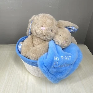 My First Easter Woven Basket Set Plush Bunny Security Blanket Rattle Blue MTY In - Picture 1 of 12