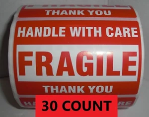 FRAGILE Handle With Care Stickers 2" x 3" Pack of 30 (THIRTY) Self Stick Labels - Picture 1 of 5