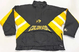 Vintage Starter NCAA Colorado Buffaloes Half Zip Pullover Puffer Jacket L Sewn - Picture 1 of 12