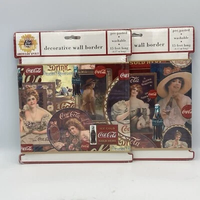 可口可乐可乐墙纸边框女士可乐瓶金色装饰 1996 年 2 件装 — 第 1/4 张图片