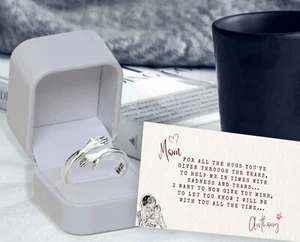 Gift for mom, mother sterling silver hug ring with personalized message card. - Picture 1 of 5