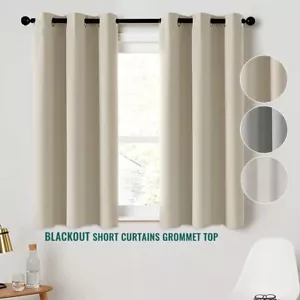 2 Panel Privacy Blackout Short Kitchen Curtains Thermal Insulated Grommet Drapes - Picture 1 of 22