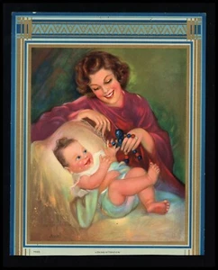 Antique 1937 "Loving Attention" Pretty Mother & Baby Art Print Laurette Patten - Picture 1 of 1