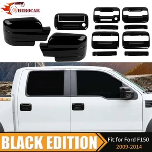 🌟7X Black Mirror Cover 4 Door Handle Cover Tailgate Trim for Ford F-150 2009-14 - Picture 1 of 13