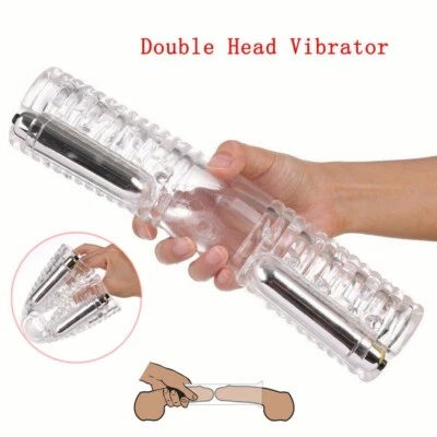 Masturbador de pene de doble cabeza abierta masajeador vibrador juguete sexual para hombres gay Foto 1 de 4