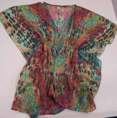 PILYQ Barcelona CARTAGENA Smocked Open Tunic Kimono Cover-Up MED - Image 1 of 4