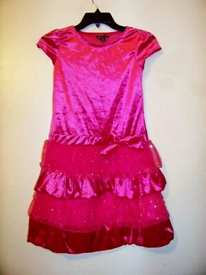 Girls Large 10-12 Pink Velour Party Dress Lace Sparkles Ruffles EUC!!! - Image 1 of 2