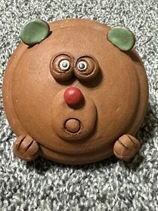 Vintage/MCM Art Red Clay Signed Pottery Dog Bear Retro Smash Piggy Bank - Picture 1 of 6