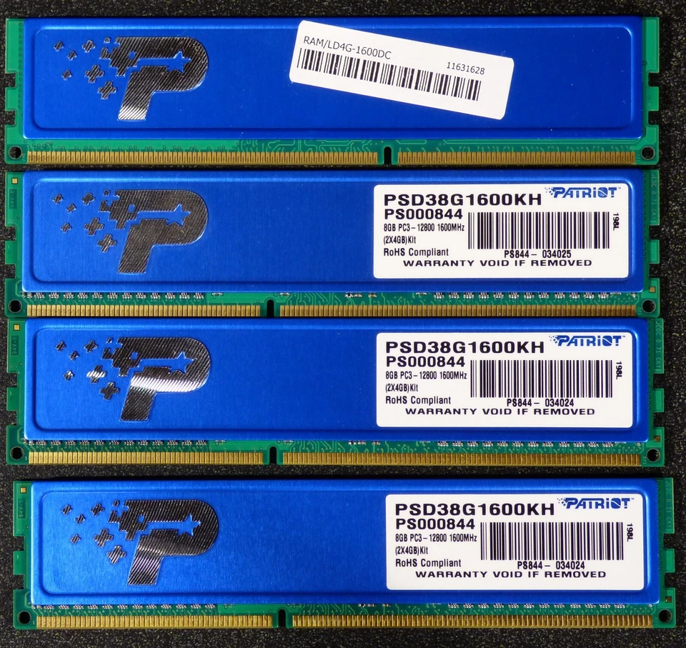 PATRIOT RAM 16GB Kit (4X4GB) DDR3 PC3-12800, 1600 MHz Desktop Memory - Image 1 of 1