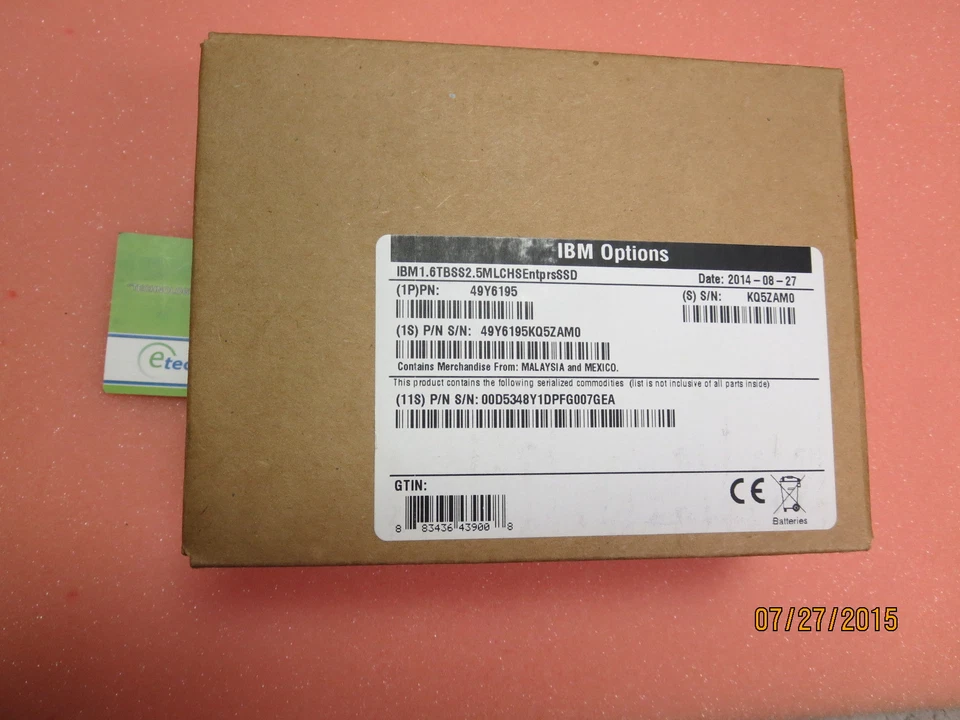49Y6195/ 49Y6196- IBM 1.6TB SAS 2.5" MLC HS Enterprise SSD for IBM System x HS23 - Image 1 of 3