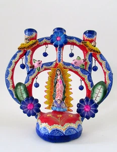 Candelabro/candelabro vintage arte popular mexicano árbol de la vida Virgen de Guadalupe - Imagen 1 de 6