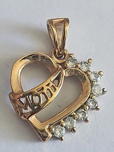 Sterling Silver Vermeil MOM Mother Heart Love Necklace Pendant #9513 - Picture 1 of 6