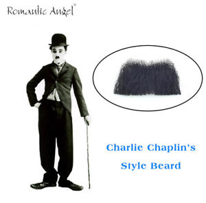 100% Human Hair Full Hand Tied Fake Mustache Charles Chaplin Handlebar for Drama