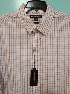 Michael Kors Slim-Fit Long-Sleeve Grid Lines Plaid Shirt White & Deep Wine XL - Picture 1 of 5