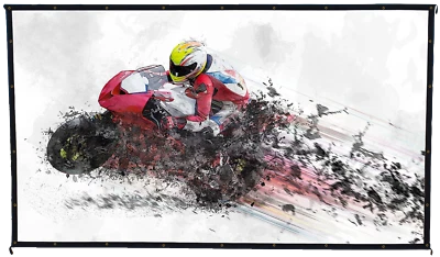 Material de pantalla de proyección frontal blanco borde negro ojales de metal 16:9 4K HDR Foto 1 de 4