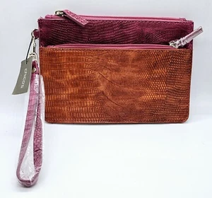Cartera Muñequera Chico's NOSZ Imitación Cuero Color Aplastar Rosa/Naranja *NUEVA CON ETIQUETAS* - Imagen 1 de 3