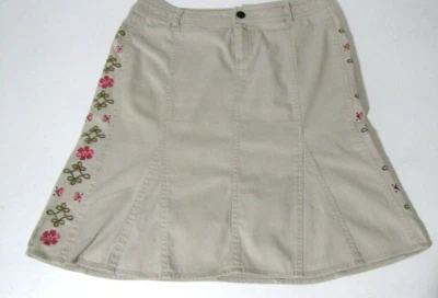 De Colección Jones-Wear-Jeans Falda Rodilla Beige Denim Floral-Bordado Y2K Años 90 Wm.8 Foto 1 de 4