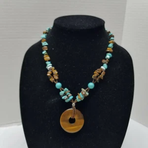 Collana stile sud ovest finto turchese e pietra 20" - Foto 1 di 9