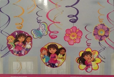 Dora and Friends Party supplies Swirl Decorations hanging 12pc. - Image 1 of 4