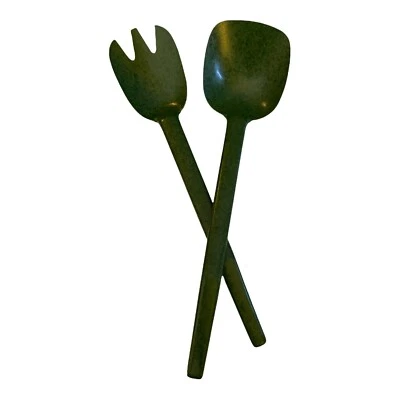 Flintwood Salad Serving Set Kitchenware Melamine Green Fork Spoon MCM VTG 13.5" - Image 1 of 4
