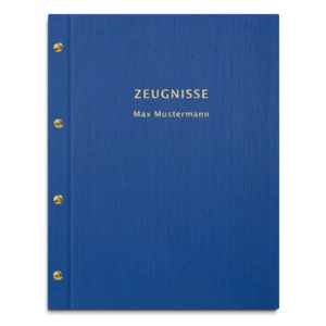 Zeugnismappe in blauer Leinenoptik, personalisierte Prägung, gold oder silber - Picture 1 of 8
