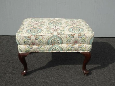 Vintage French Country Blue & Green Paisley Print Ottoman Bench - Image 1 of 4